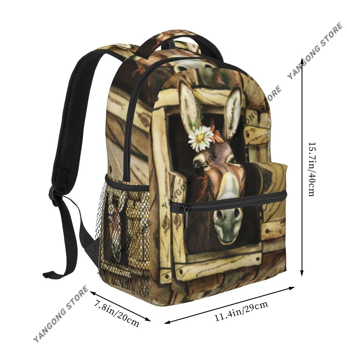 Unisex Donkey In The Farm Window Chamomile Flowers Female Travel Daypack Laptop Backpack Book Schoolbags School Casual Women Bag