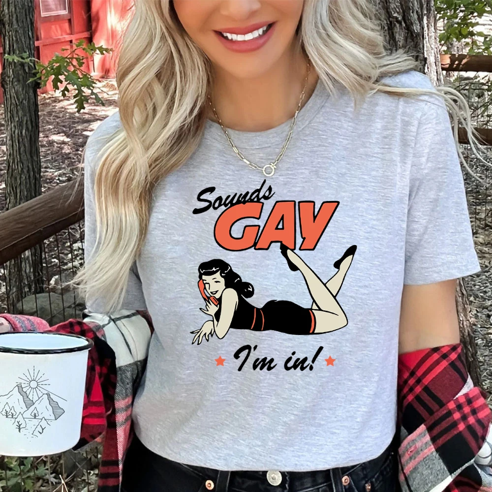 Sounds Gay Lesbian Pride Rainbow Tshirts LGBTQ Support Equality  Month Gifts Print Women T-Shirt Pride Parade Short Sleeve Tops