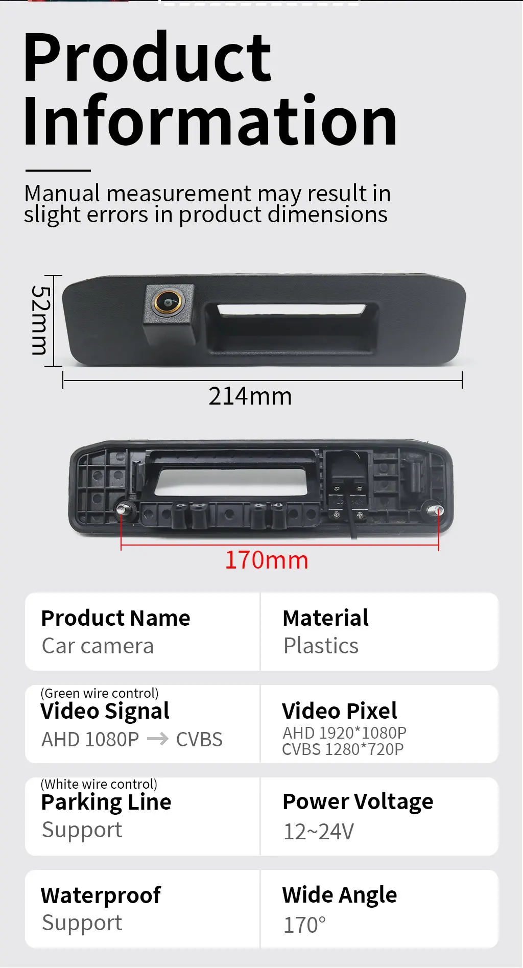 AHD 1080P Kofferraumgriff Rückfahrkamera für Mercedes Benz W205 Vito W447 W176 ML A180 A200 A260 GLA 250 GLC GLE W117 W166 – Detail 7