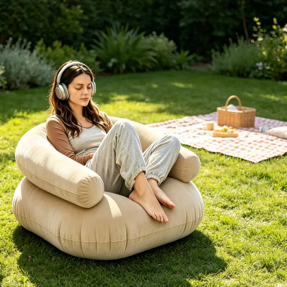 Indoor Sofa Inflatable Flocked Sofa for Adults Heavy Duty Blow-up Lounge Chair Single Double Air Couch for Indoor Outdoor Use