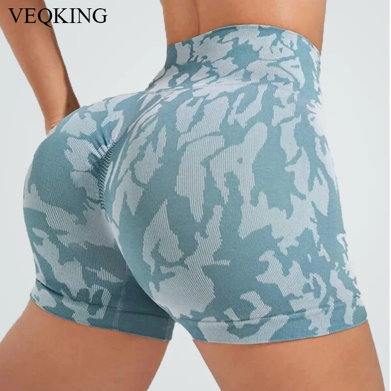 VEQKING Tie Dye Yoga Shorts New Women Sports Srunch Hip Lifting Push Up Sports Shorts Tights High Waist Gym Fitness Outfits