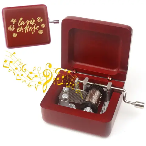 SOFTALK la vie en rose 와인 레드 손으로 작동하는 단단한 나무 뮤직 박스 생일, 크리스마스, 발렌타인 데이 선물