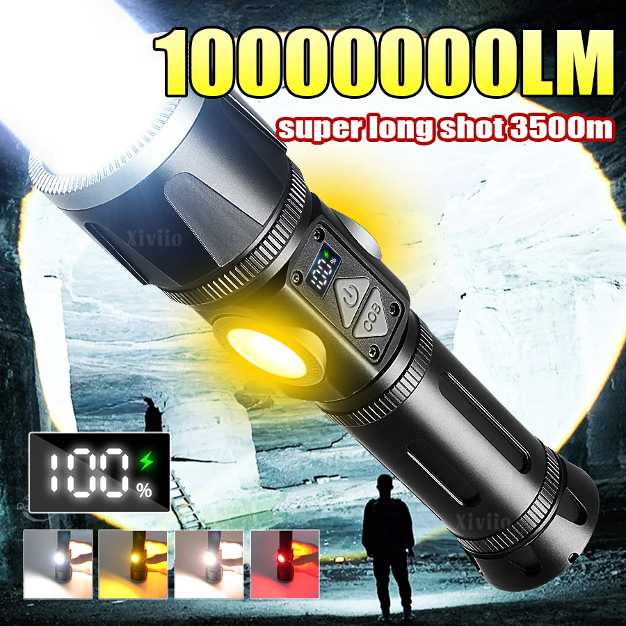 

2025 1000000LM Ultra Bright Led Flashlight Usb Rechargeable Most Powerful Tactical Torch Lights with COB Camping Hunting Lantren