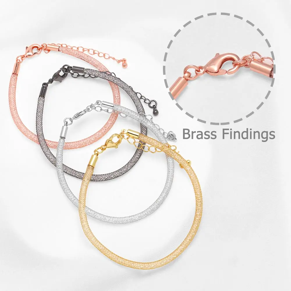 OCESRIO Fashion 4 Color Mesh Crystal Bracelet Chain Copper Silk Tube Bangle Handmade DIY accesorios de joyería Wholesale brte88