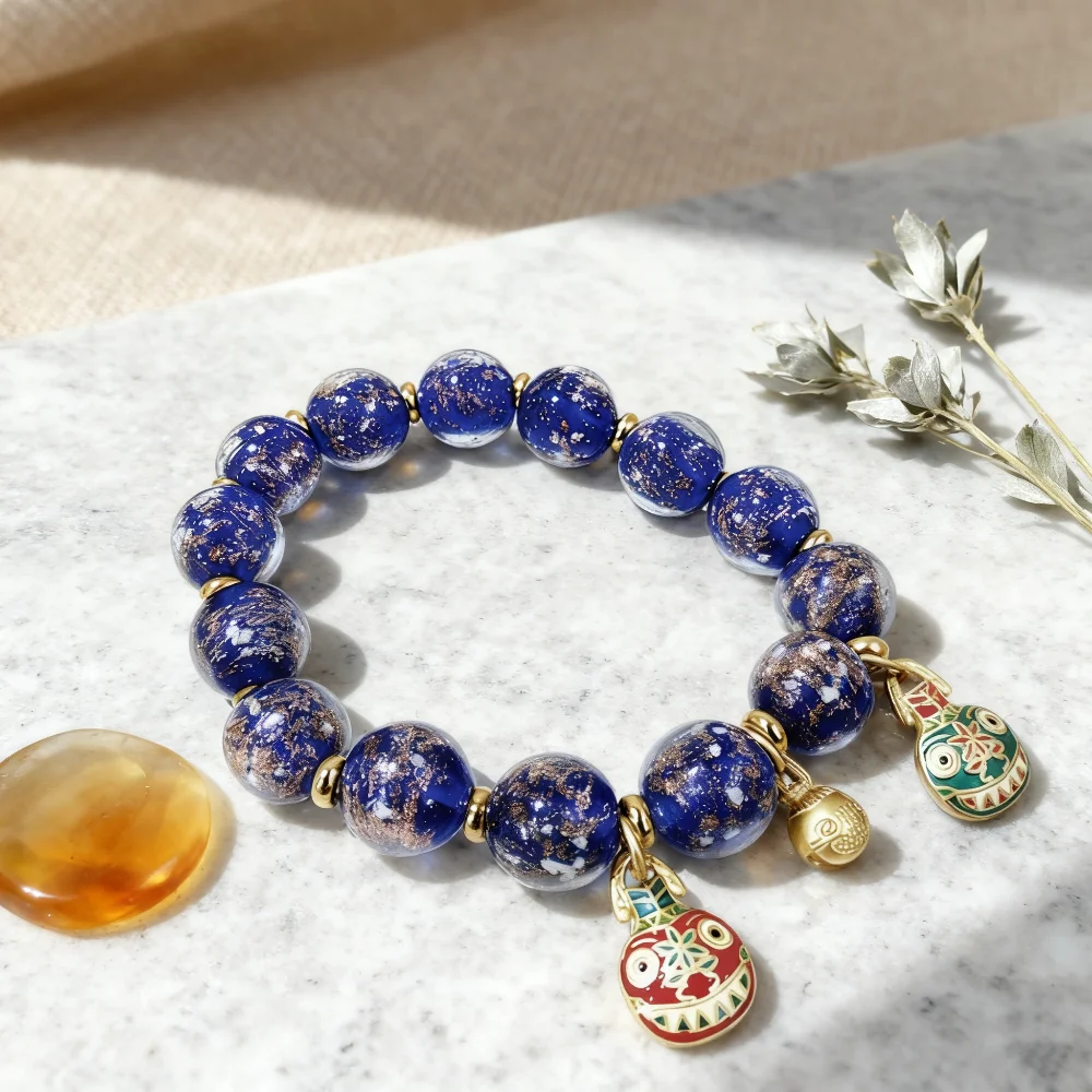 

Jewelry Bracelet Fashion Blue incense ash glass Enamel Charms Handmade Women's Hand Bracelets Magic Luck Wisdom