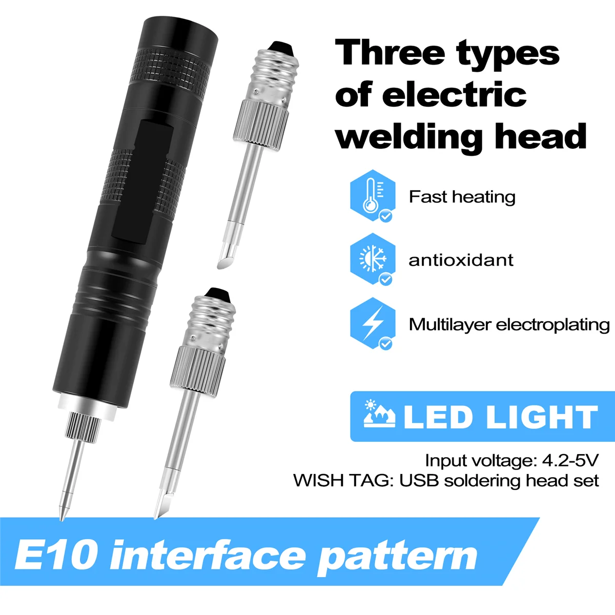 New E10 Interface Battery Soldering Iron Electric USB Wireless Soldering Iron 18650 Battery Powered with LED Light