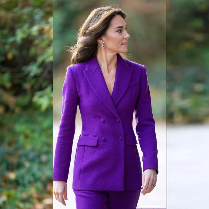 2024 Kate Princess Purple Suit Jacket Long Sleeve Double Breasted OL Trousers Set