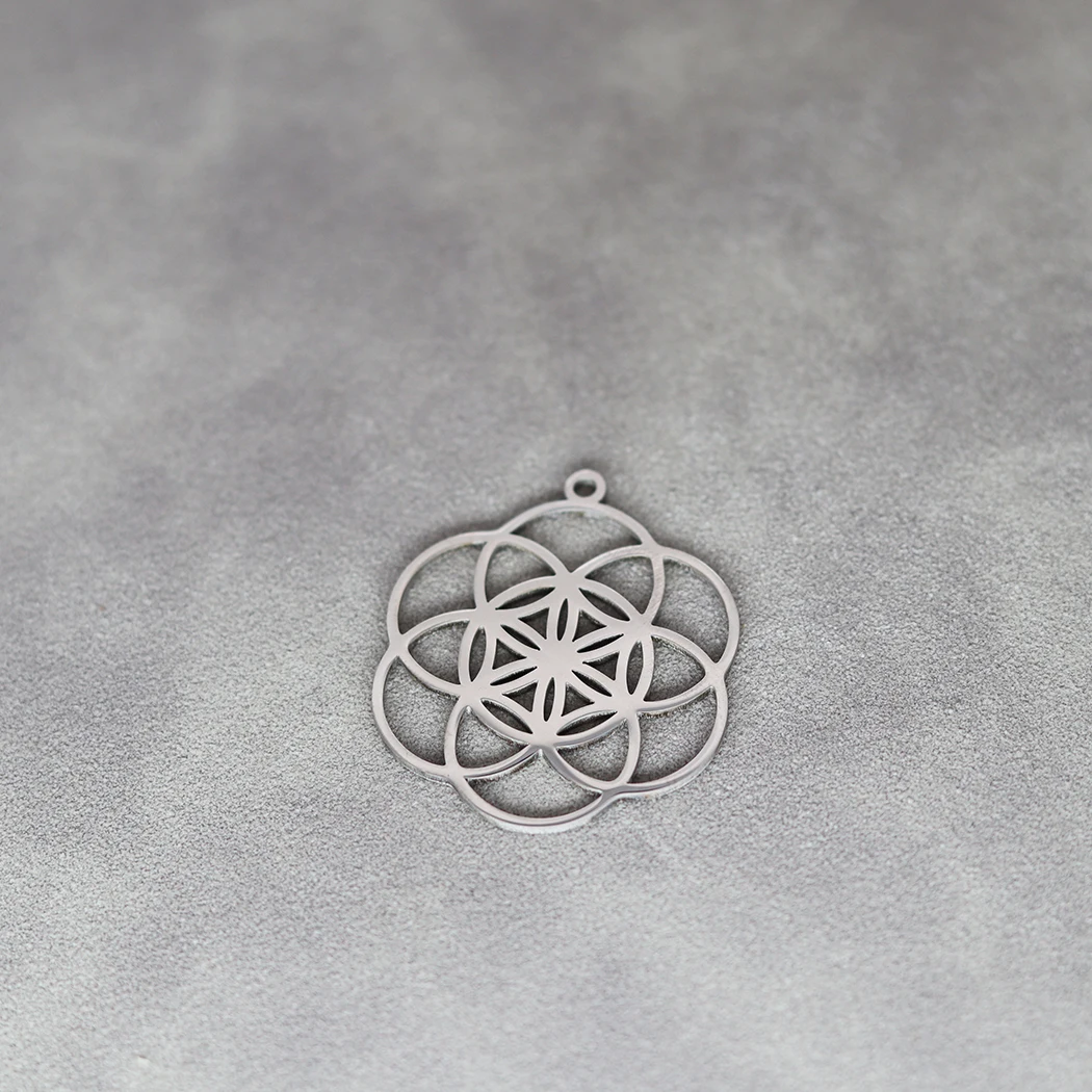 3pcs/lot Stainless Steel Flower Of Life Charms Yoga Geometry Pattern Round Pendant DIY Necklace For Women Man Jewelry Making