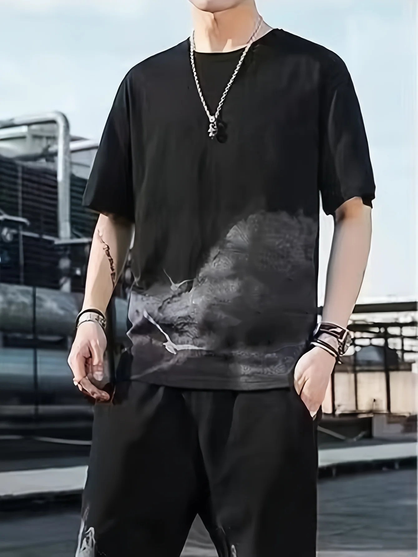 

Seasonal casual sports suit men's short sleeved T-shirt shorts new trend two-piece set