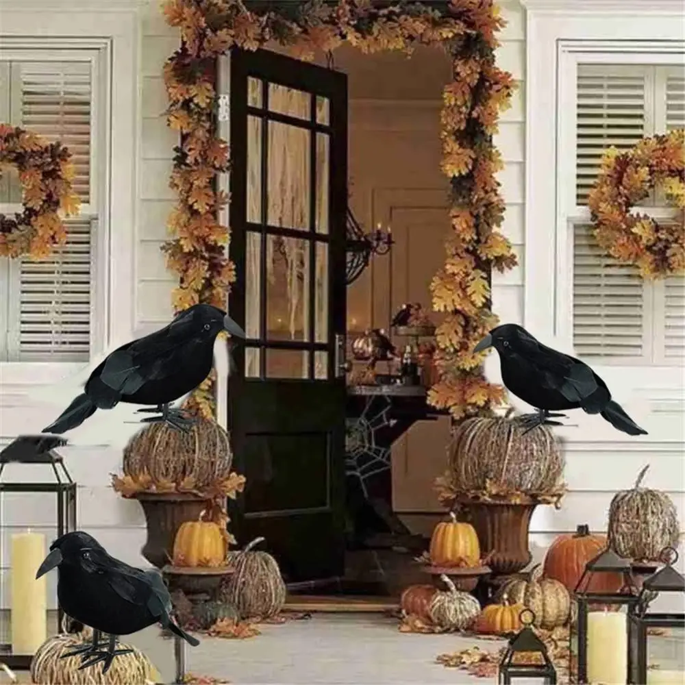 Small Simulation Fake Bird Realistic Halloween Black Crow Model Home Decoration Animal Scary Toys Eye-catching Lightweight