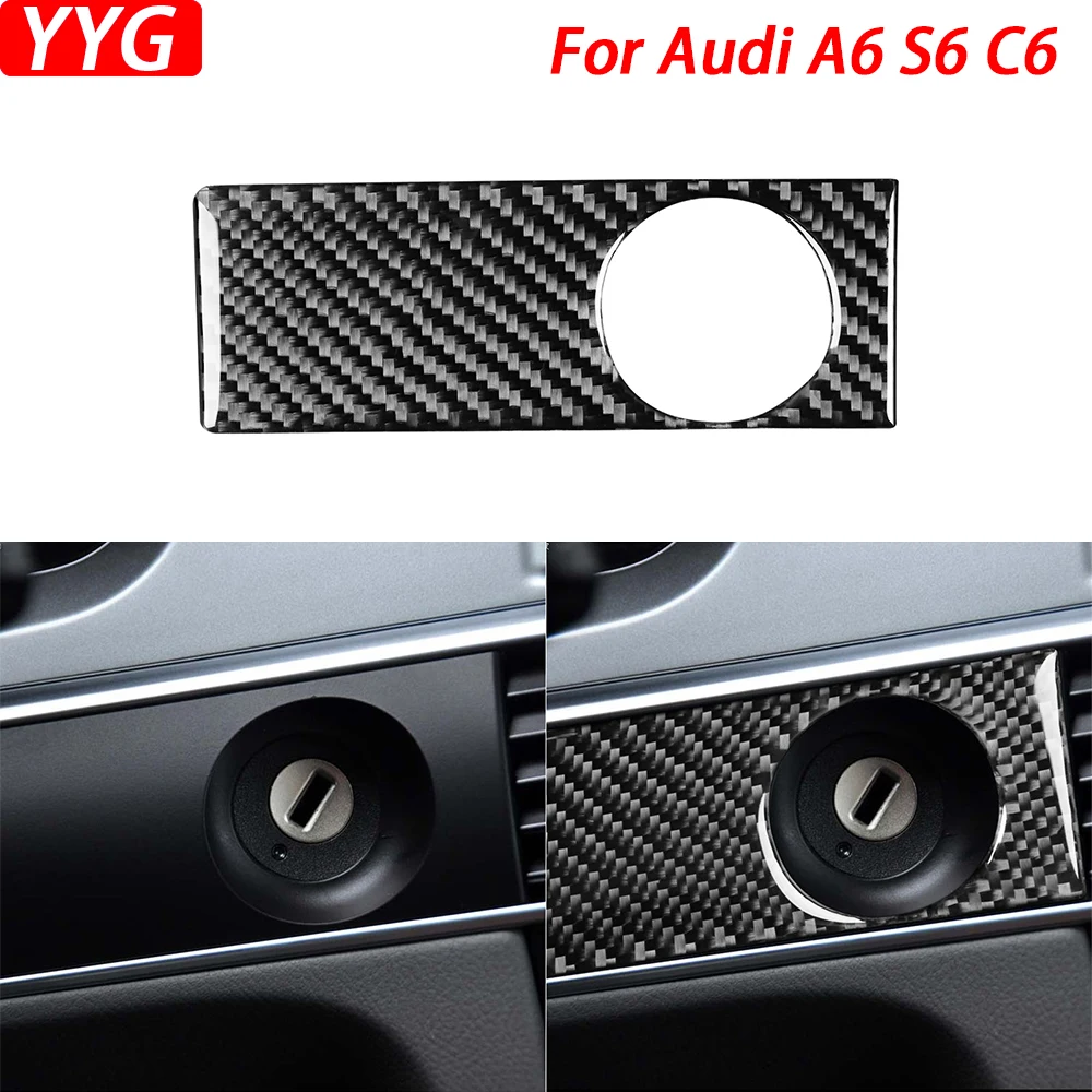 Fibra de carbono one-touch start painel capa decorativa acessórios de decoração interior do carro adesivo para audi a6 s6 c6 2005-2011