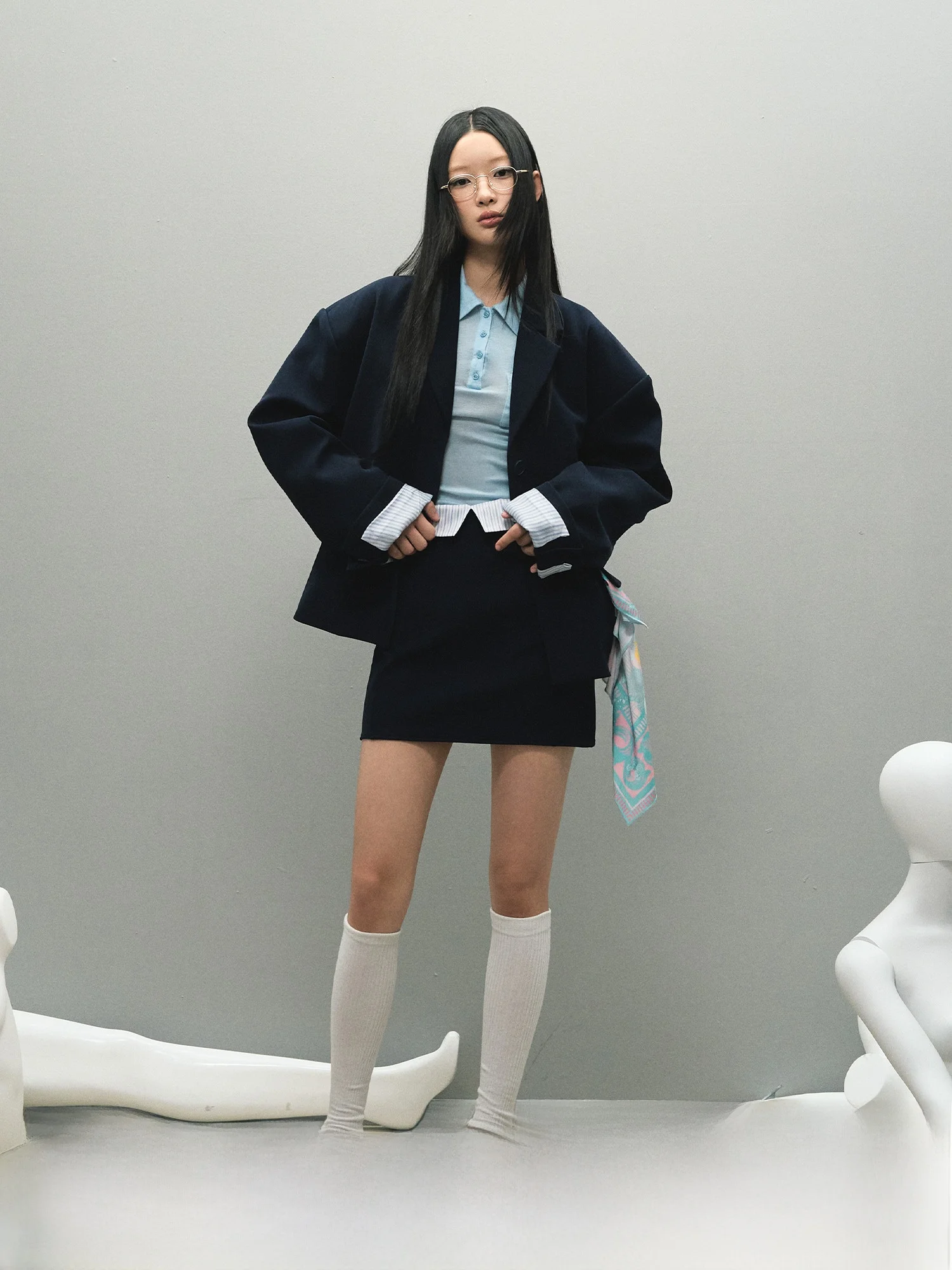 

LaluneDuCiel Briti Sle Костюм на одной пуговице плюс юбка женский осенний антивозрастной комплект из двух предметов с длинным откидным воротником све