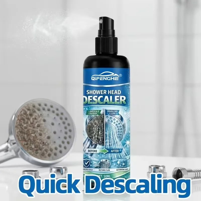 QIFENGHE 100ml Shower Head Descaler Spray, Limescale & Hard Water Remover, Restores Water Flow, No Scrub Bathroom Cleaner