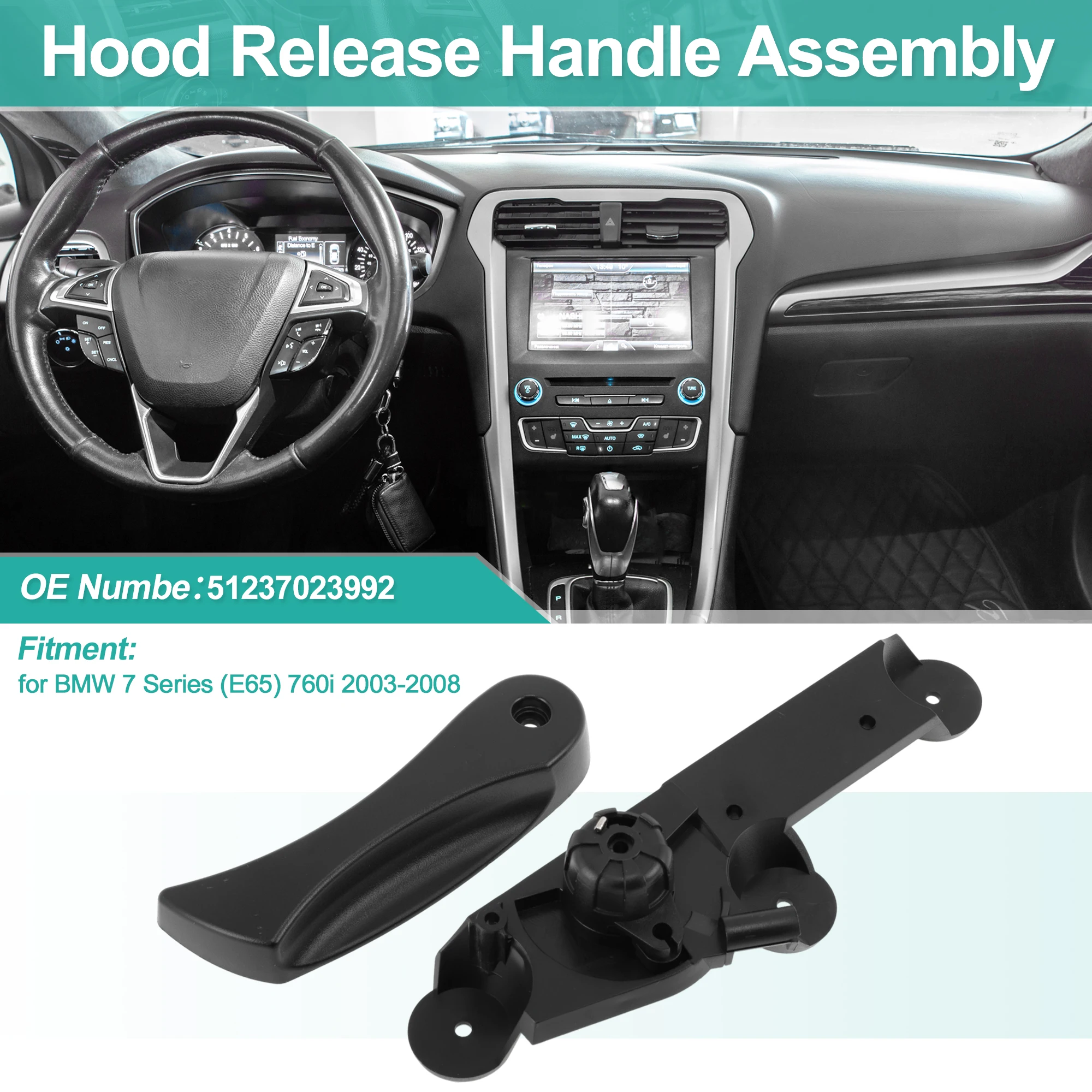 UXCELL Hood Latch Release Handle for BMW 7 Series (E65) 760i 2003-2008 No.51237023992