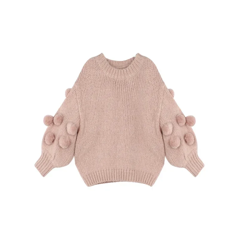 Girls Clothes Lovely and Sweet Pullover Top Kids Sweater and Cute Skirt Solid Cute Hairball O-Neck Casual Autumn Winter Warm