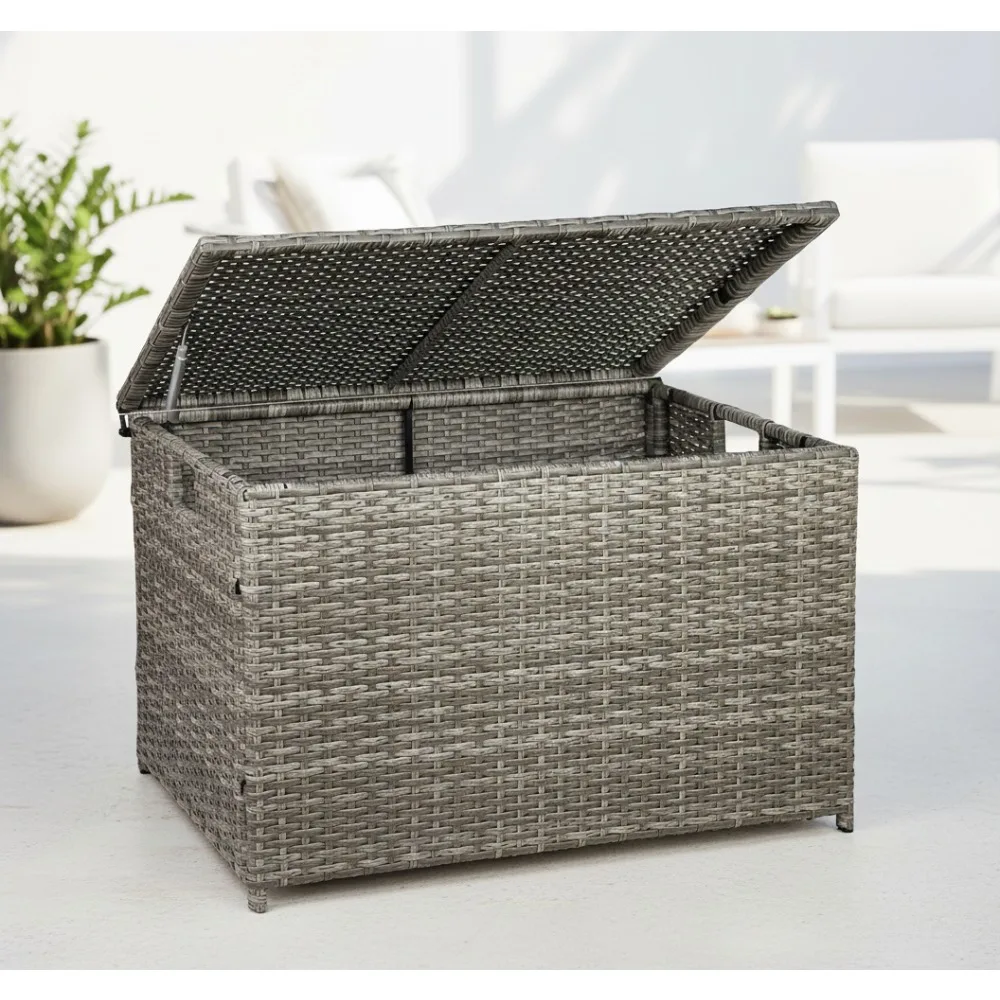 

Large Wicker Storage Trunk 160L Handwoven Chest Stay-Open Lid 200lbs Capacity Grey Home Decor