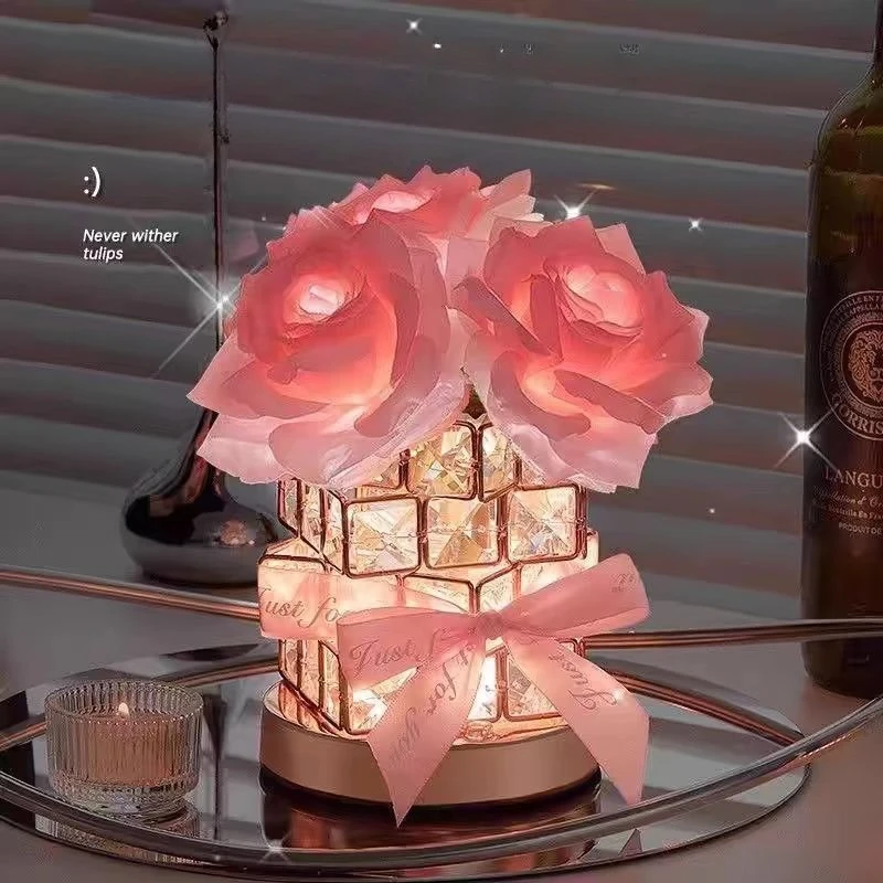 

Rose Rubik's Cube Atmosphere Table Lamp Send Girls Girlfriend Birthday Valentine's Day Gift Premium Ornament Night Light