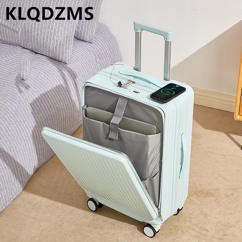 KLQDZMS 20 22 24 26 28Inch Simple Men\'s and Women\'s Carry on Luggage Portable Front Open Lid Luggage Durable Boarding Suitcase