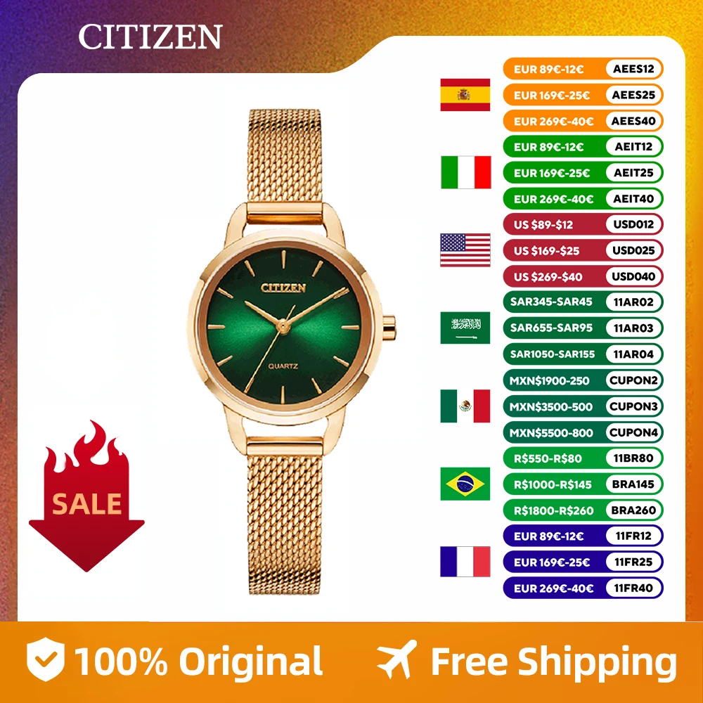 CITIZEN Original  Women's Watch  Juicy Tint Series Quartz  Stainless Steel Strap Fashion Simple Gift Compact Watch EQ3000-58D