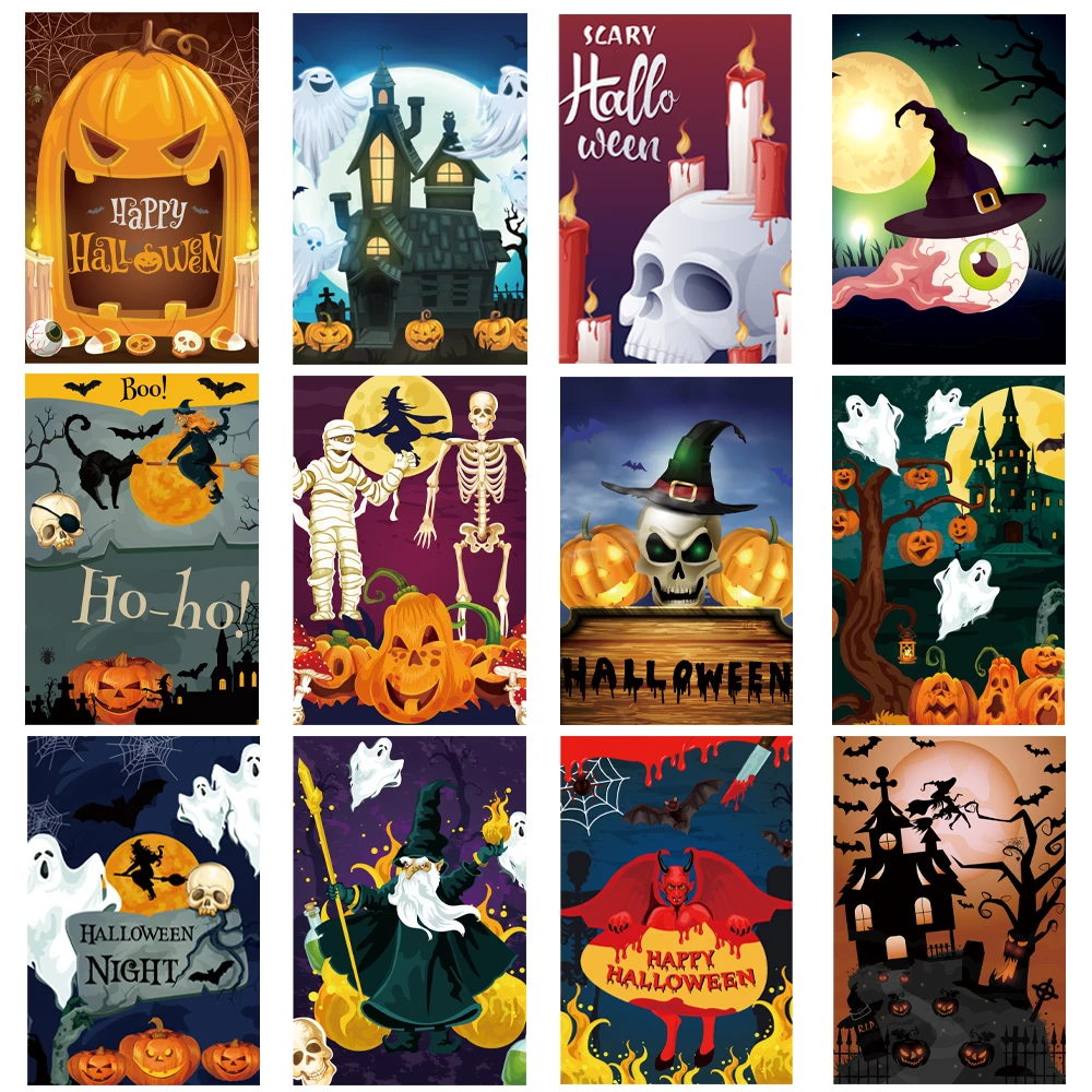 12pc Halloween Vintage Greeting Card with Envelopes Retro Pumpkin Cat Invitation Postcard Blank Note Cards Halloween Party decor