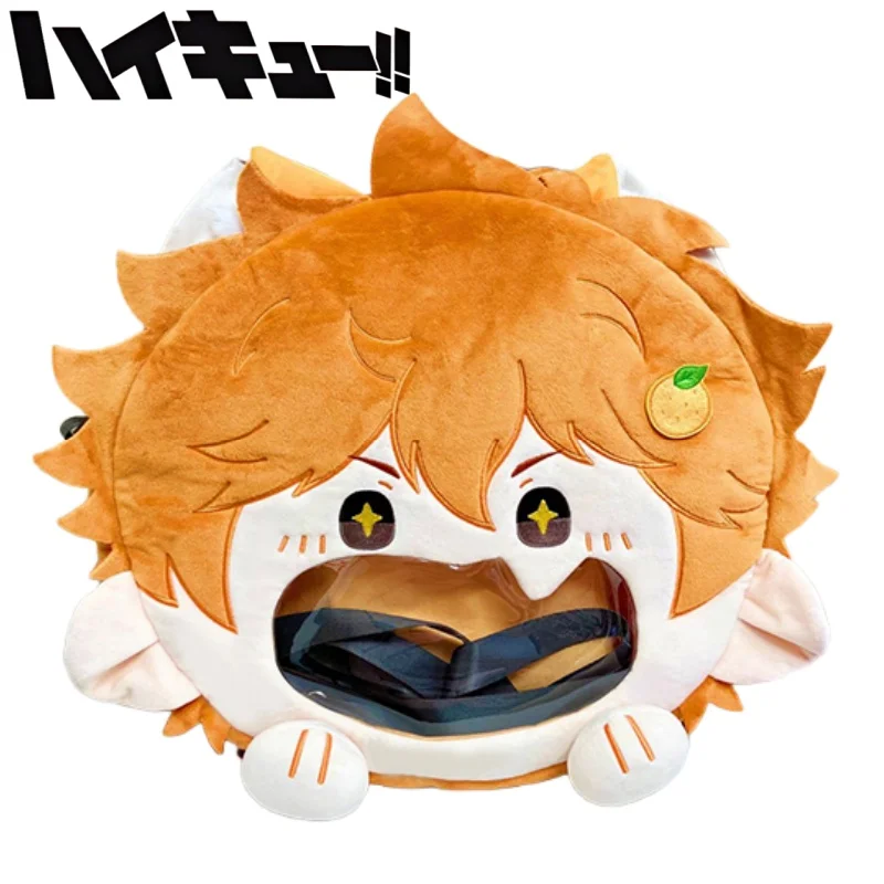 

New Haikyuu!! Itabag Cartoon Shoyo Hinata Plush Backpack Large Capacity Semi-Transparent Badge Display Anime Merchandise