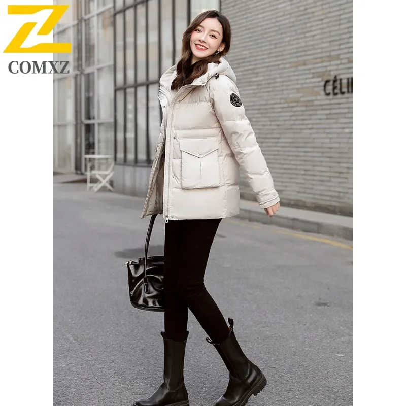 COMXZ jacket for men winter Korean fashion lightweight long padded coat men's clothing solid color hooded warm down cotton coats