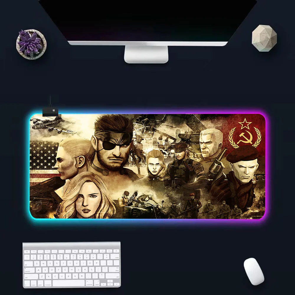 Metal Gear Solid RGB Pc Gamer Tastiera Mouse Pad Mousepad LED Incandescente Tappetini per mouse Gomma Gaming Computer Mausepad