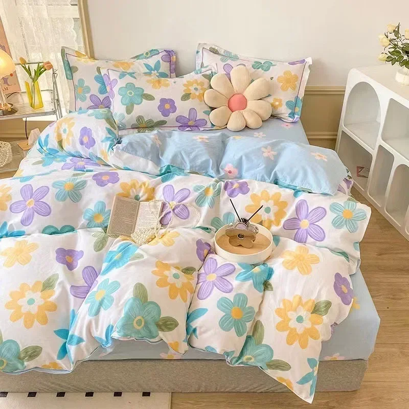 

Floral Print Bedding Set Simple Brushed Comfortable Fresh Duvet Cover Set with Sheet Comforter Covers Pillowcases Bed Linen Home