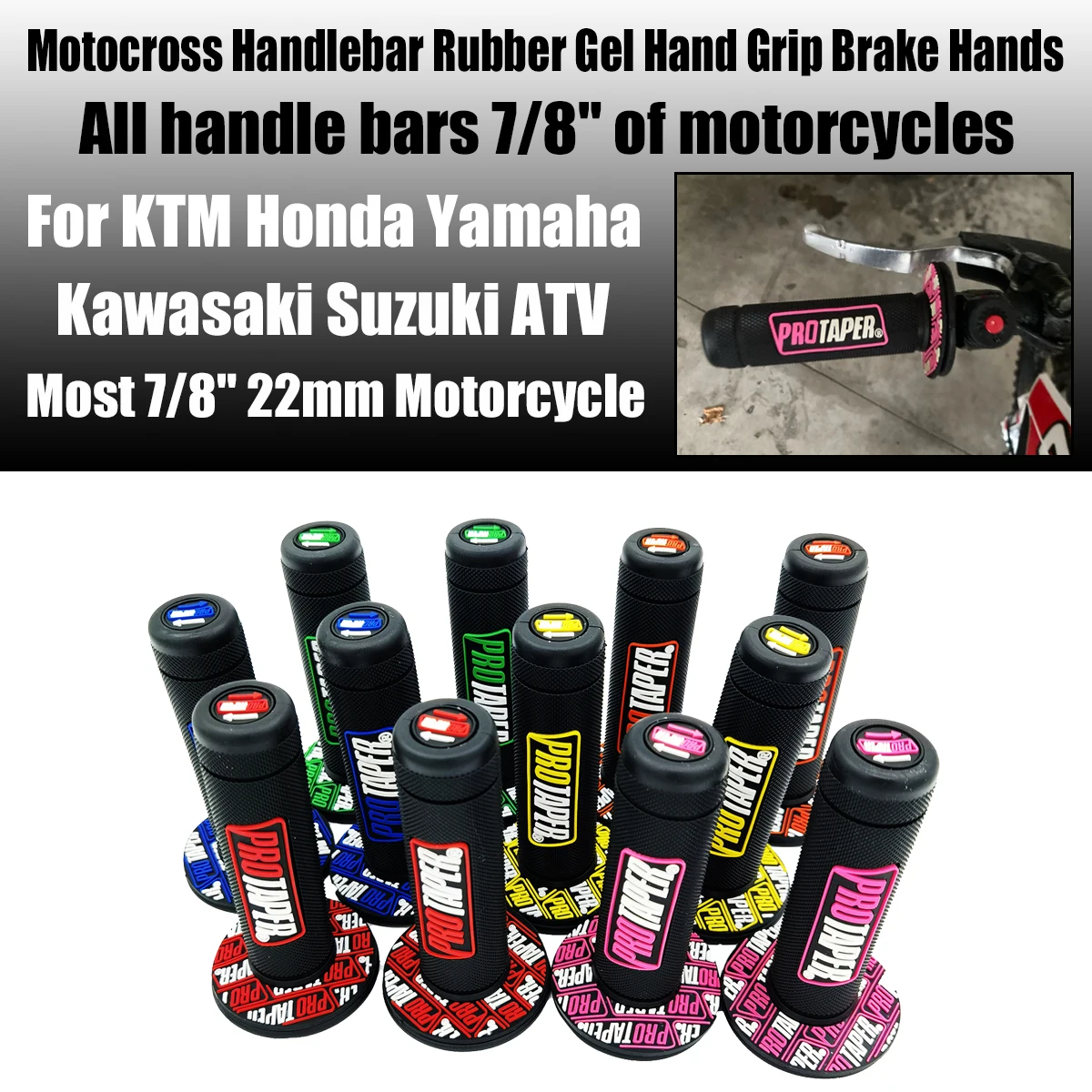 

7/8" 22mm Handle Grips Pro taper Motorcycle Grips Protaper Dirt Pit Bike Motocross Handlebar Rubber Gel Hand Grip Brake Hands