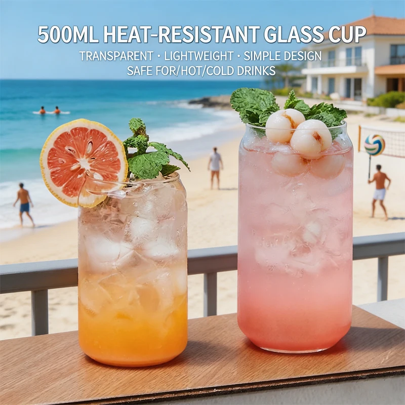 Reusable High Borosilicate Glass Drinking Mug Can Shaped Creative Cup Air Tight Bamboo Lid For Juice Coffee Milk Tea