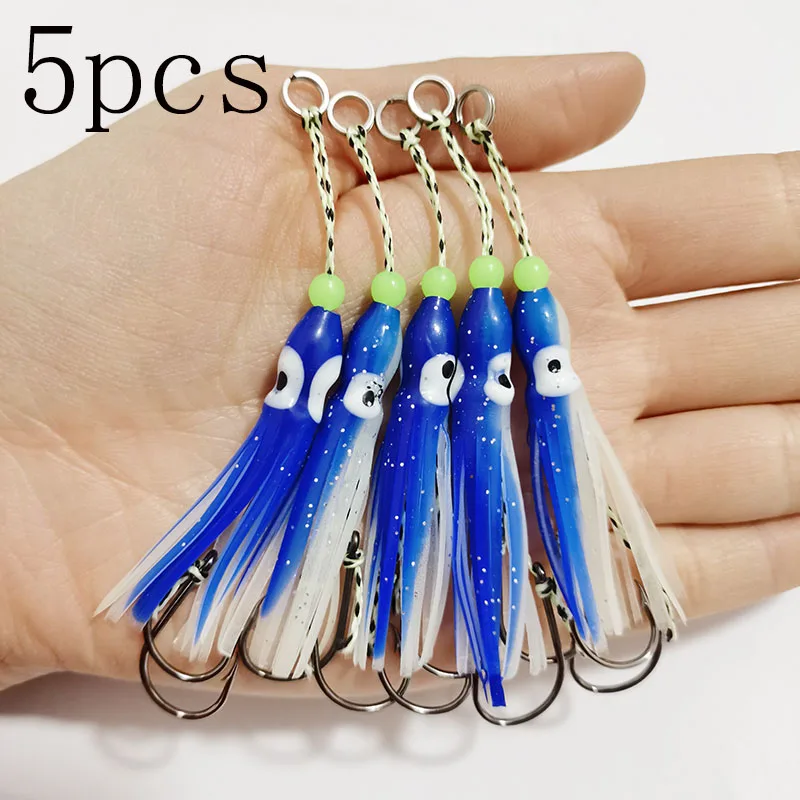 5pcs Inchiku Assist Hooks With Squid Skirts Assist Hook Small Sized Jig Octopus Squid Snapper Jigs Hook 50mm Soft Bait  Pesca