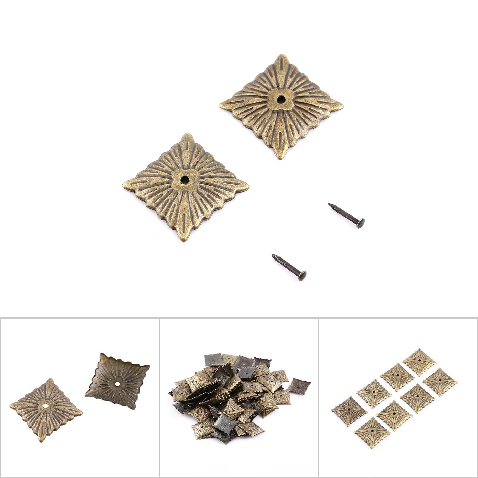 Vintage gestoffeerde nagels, bronzen metalen meubels, bank, schoenen, deur, decoratieve studs, metalen labels, 100 stuks