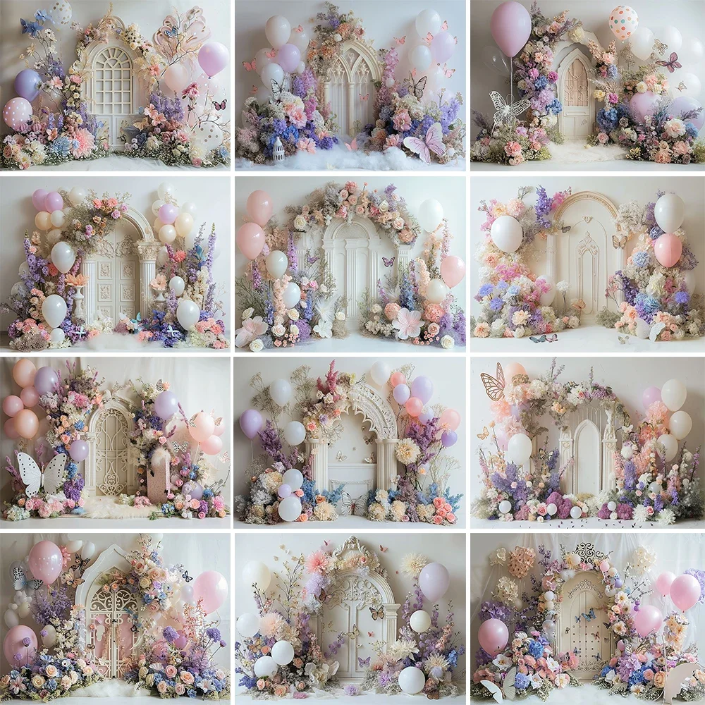 Wedding Photography Background for Studio Flowers Butterfly Balloon White Arch Door Backdrop Decor Girl Kids Baby Show Photozone