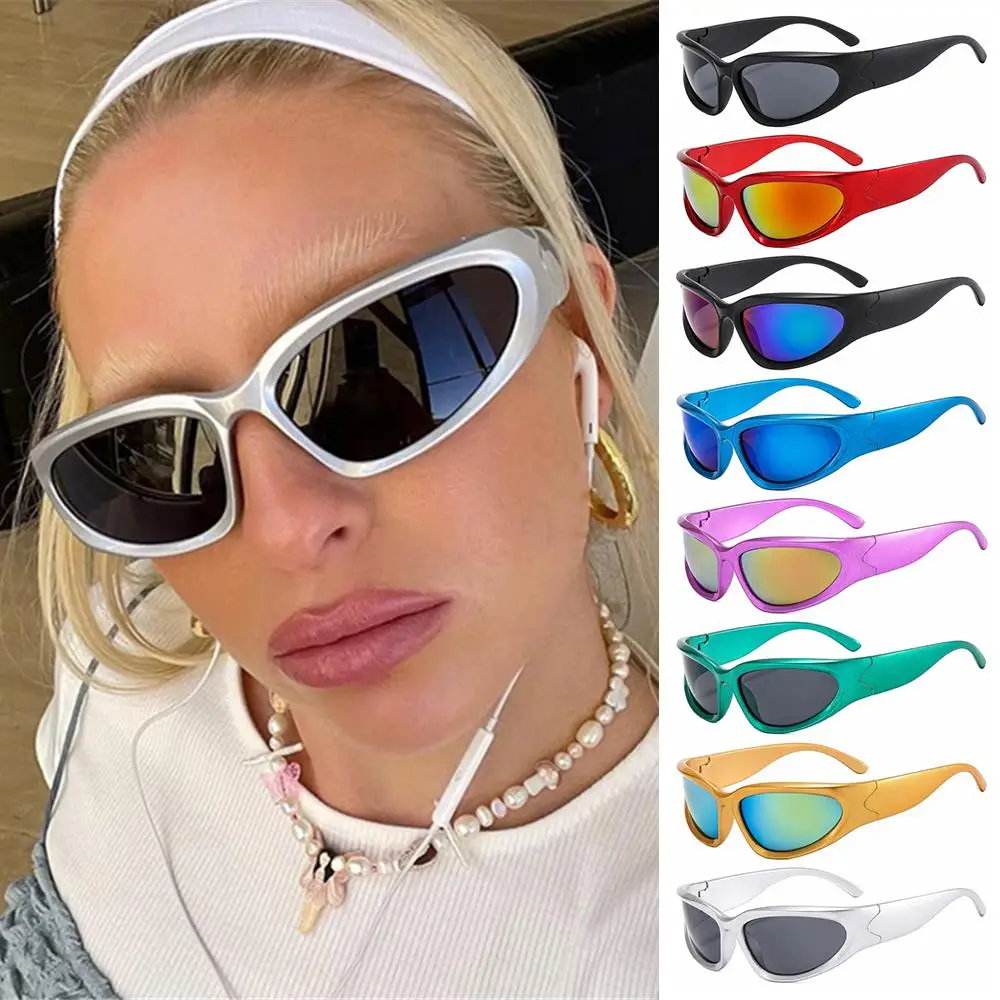 Y2K Wrap Around Sunglasses Futuristic Oval Sports Sun Glasses 2022 Trendy Fashion Shades Vintage Punk Goggle Eyewear