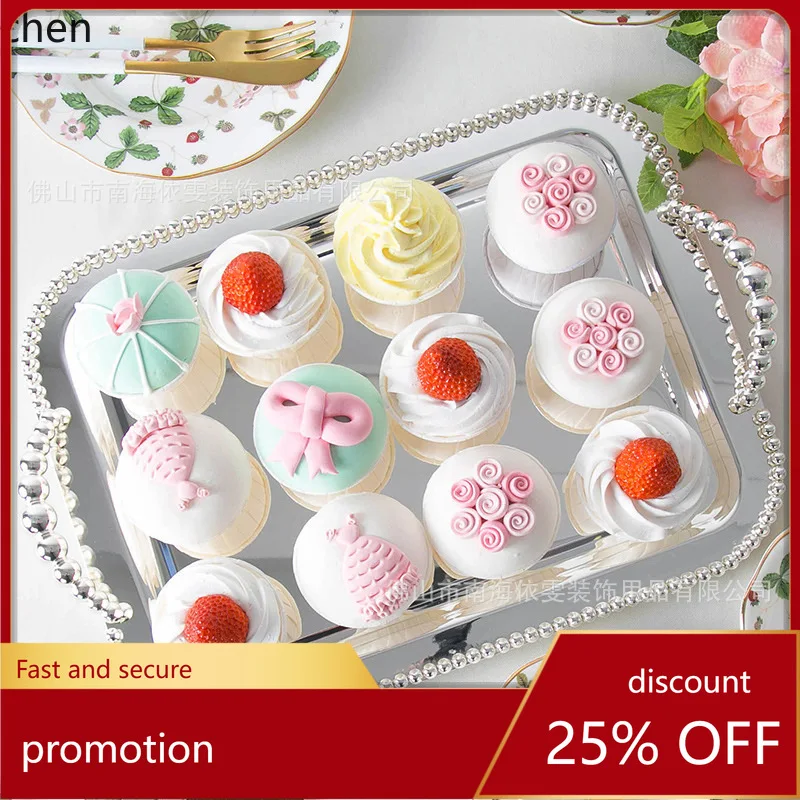 Yfy European Style Silver Bead Plate Cake Dessert Plate Fru…