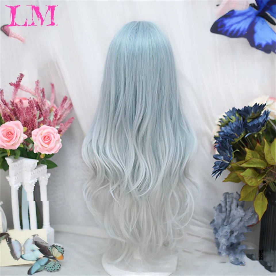 LM Heat Ressitant Synthetic Wig Blue Wigs for Women Natural Hairline Synthetic Lace Wig Cosplay Party Lace Front Wigs Used