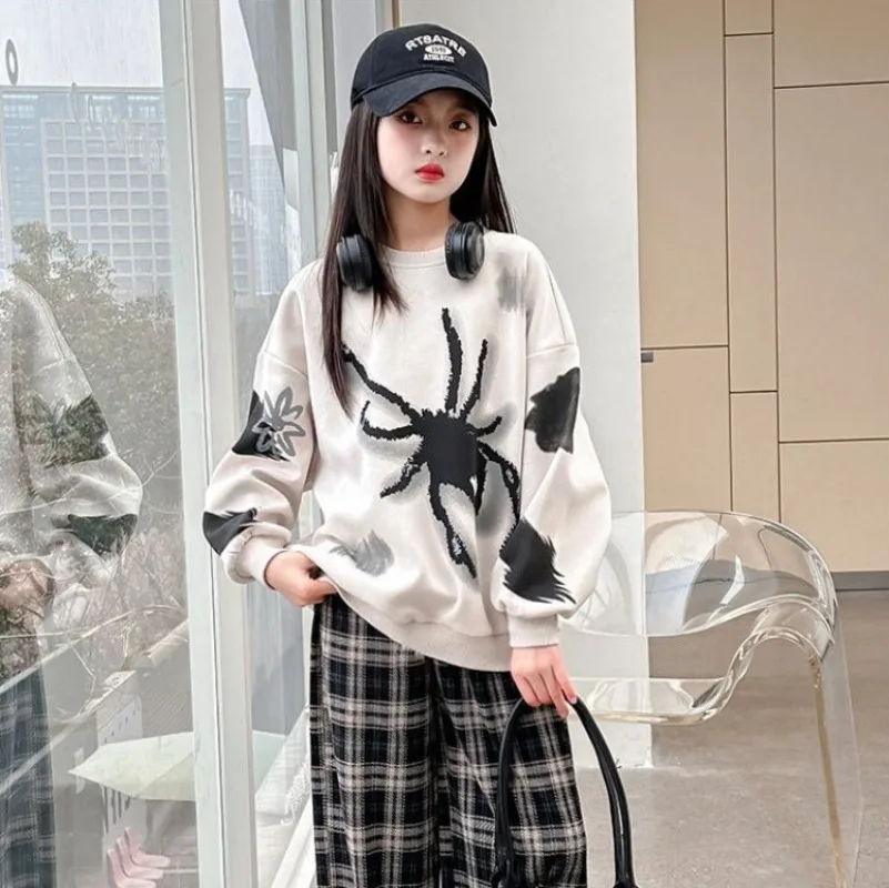 

Baby Girls' 2025 New Spring/Autumn Korean Loose Fit Casual Sweatshirt Base Top for Middle/Big Kids Trendy