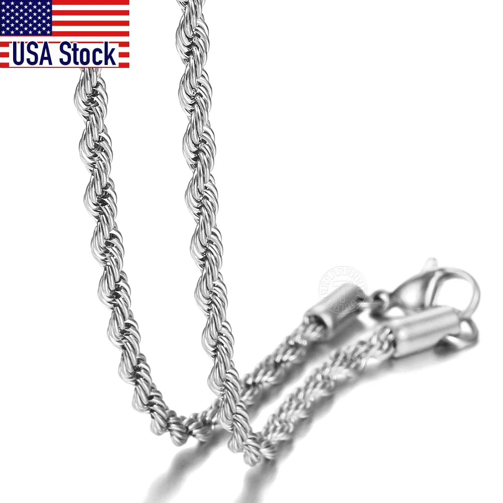 Silver Color Twisted Rope Chain Necklace For Women Men Stainless Steel Link Chain Punk Vintage Metal Collar