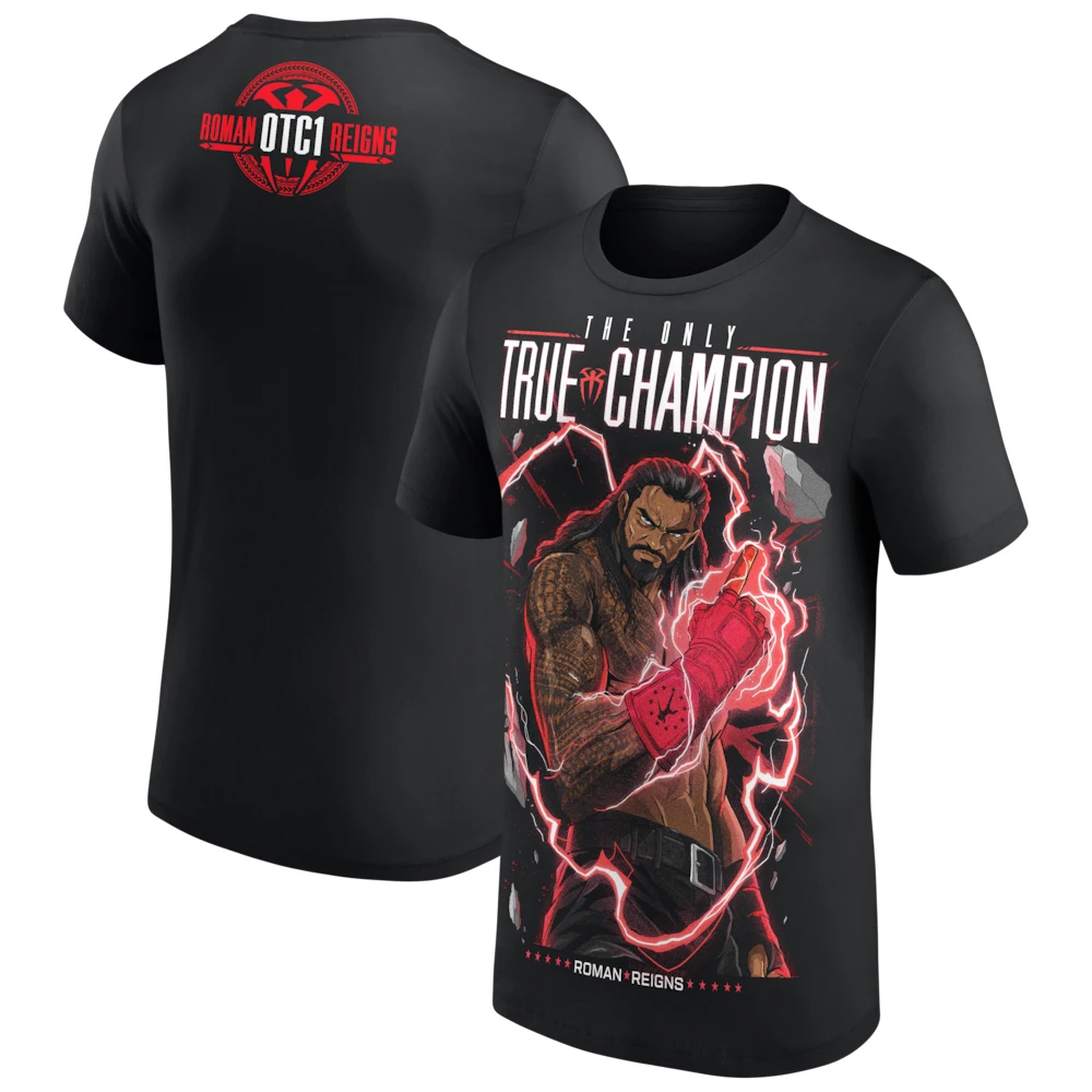 Camiseta Deportiva Casual de Manga Corta para Hombre, Negra, con Estampado 3D de Roman Reigns, El Único Verdadero Campeón, de Secado Rápido, Talla 5XL