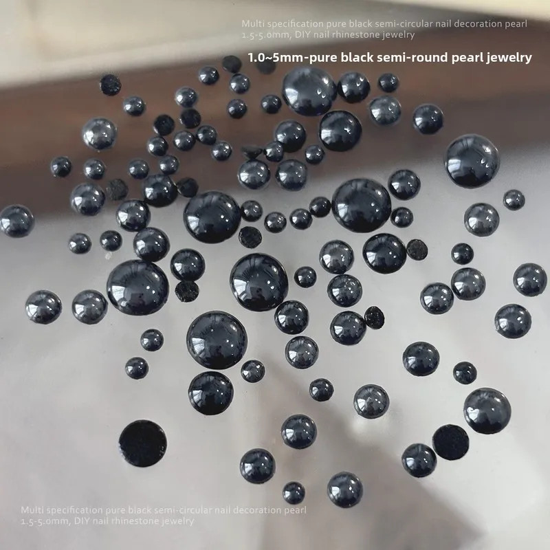 1-5mm Solid Black Half Round Pearl Nail Charms Mini DIY Press On Nail Art Decor Manicure Bulk Wholesale Supplies