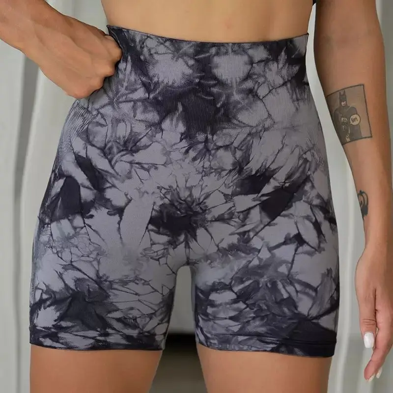Nahtlose Tie Dye Sports horts für Frauen sexy Yoga Fitness Shorts hohe Taille Hüfte heben Bauch umarmen Hosen für Frauen – Detail 4