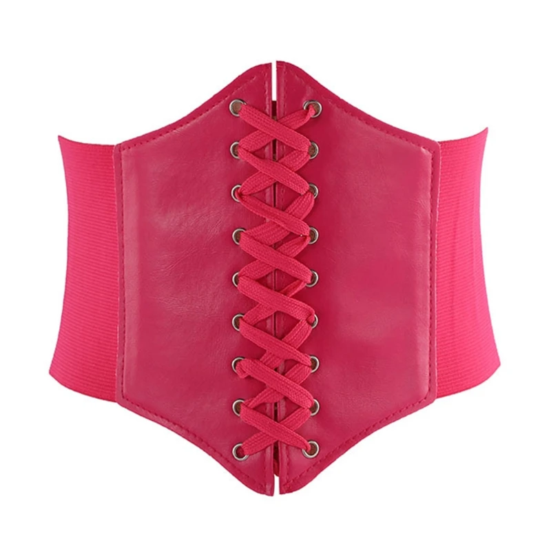 Y1UB Womens Artificial Leather Underbust Corset Waist Belt Steampunk Vintage Sexy Bustier Criss for Cross Lace-Up Elastic Girdle