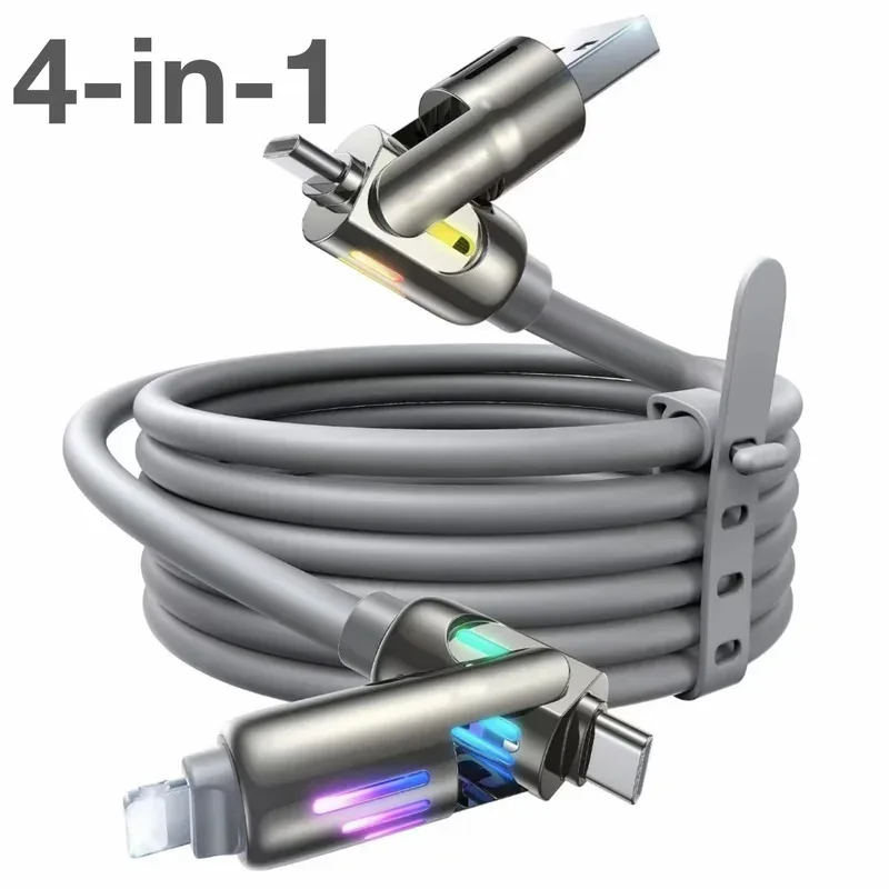 

4-in-1 240W USB Type C Silicone Fast Charging Cable, For iPhone Huawei Samsung Xiaomi Durable