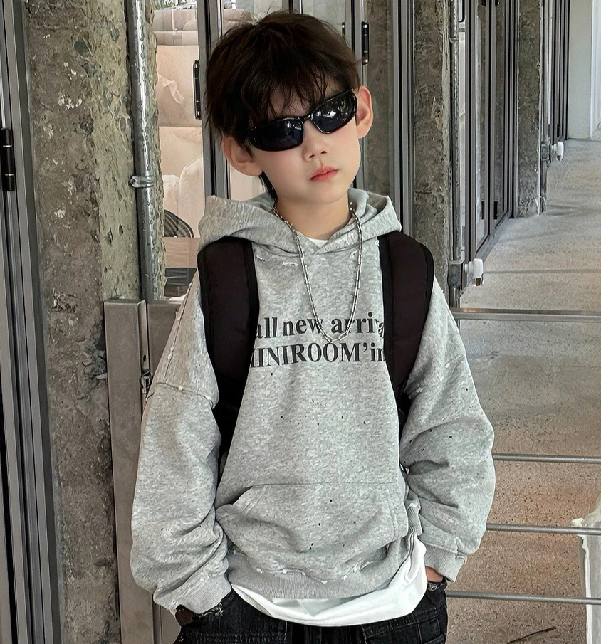

Childrens Top Spring Autumn Korean Letter Print Hoodie Solid Color Sweatshirt Fashion Casual Western Style Versatile Daily Wear