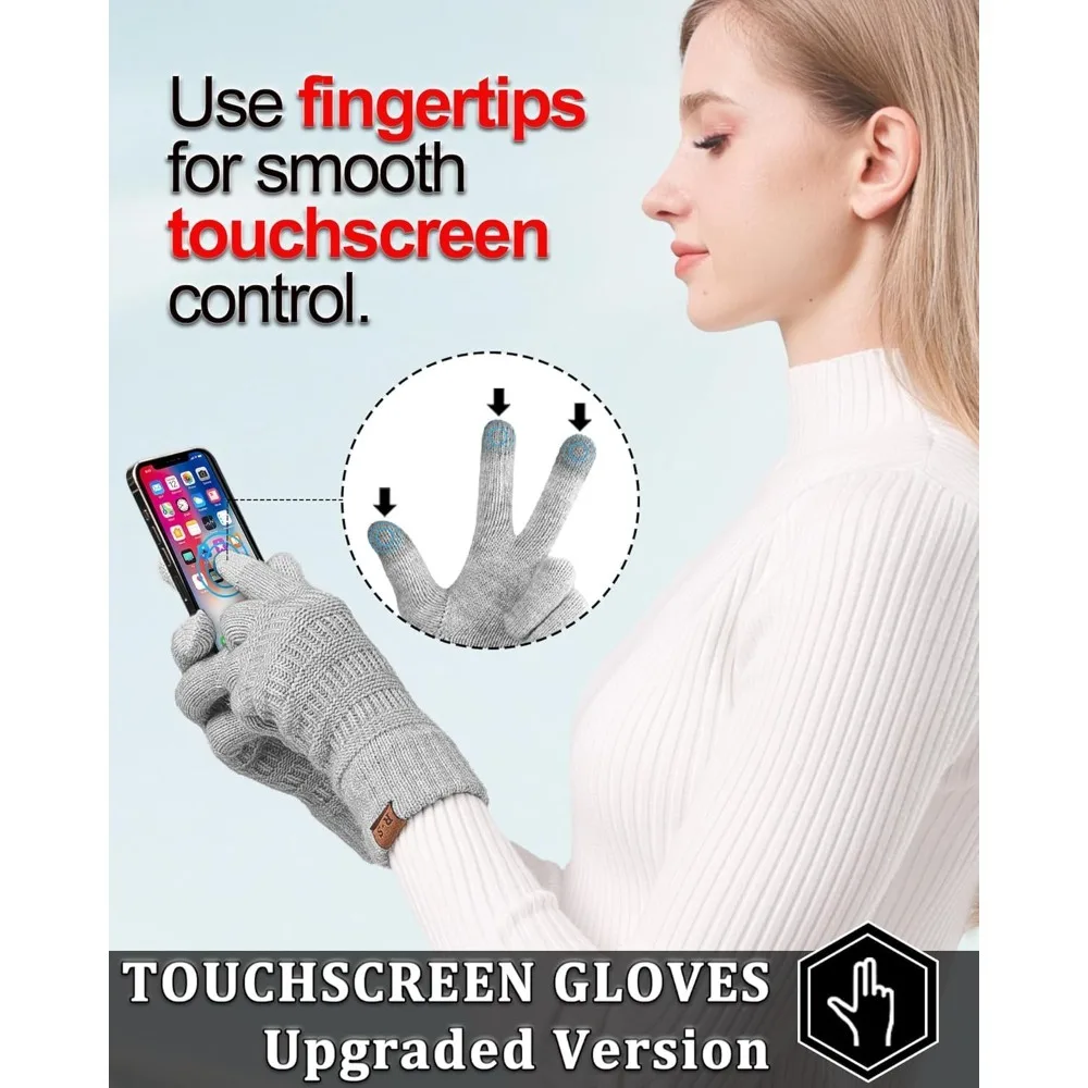 

2 Pairs Winter Gloves for Women, Touch Screen Warm Knit Thermal Gloves for Cold Weather for Hiking Driving