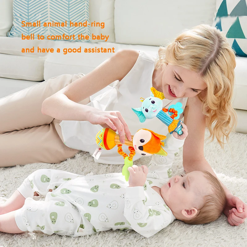Handheld Tooth Glue Stick Plush Toy for Babies 0-1 Year Old Soothing Bed Bell Puzzle Shaking Bell Infant Developmental Toy