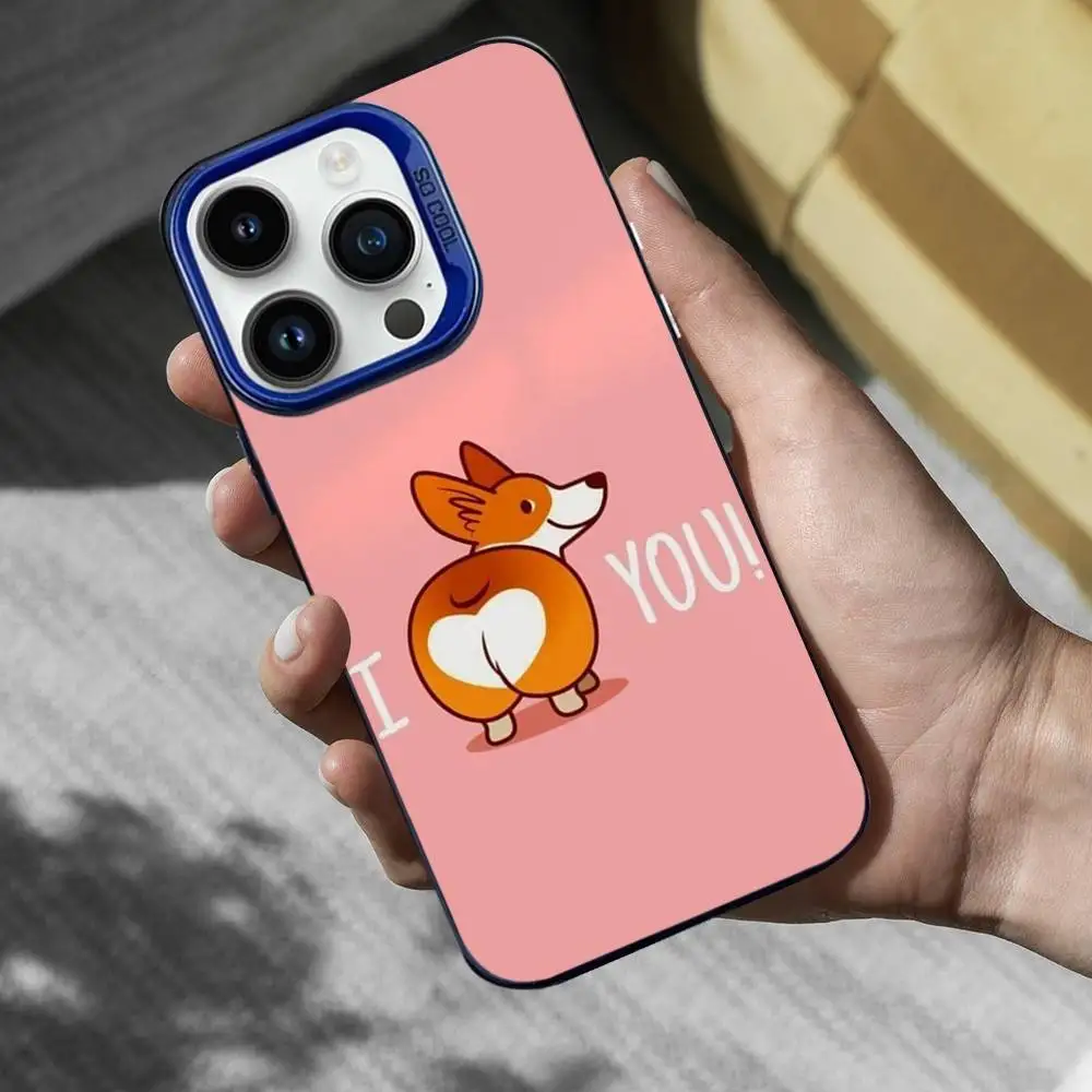 حافظة هاتف كورجي دوج كارتونية لطيفة لهاتف آيفون 16,15,14,13,12,17,11,Mini,Pro,SE,XS,MAX غطاء سيليكون أزرق غير لامع #3