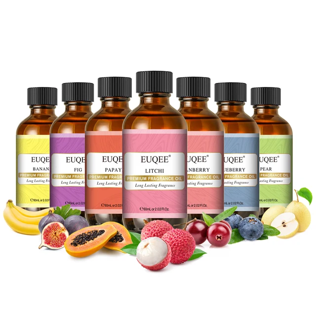 EUQEE Słodkie owoce olejki zapachowe ze szklaną zakraplaczem Wiśnia Słodki pomarańczowy Arbuz Mango Cytryna 60ml Olejki zapachowe do dyfuzora