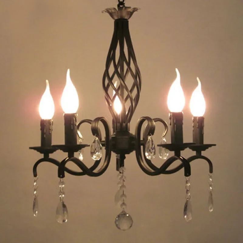 

For Foyer living room bedroom dinning room use matt black modern vintage 5 arms classical crystal chandelier