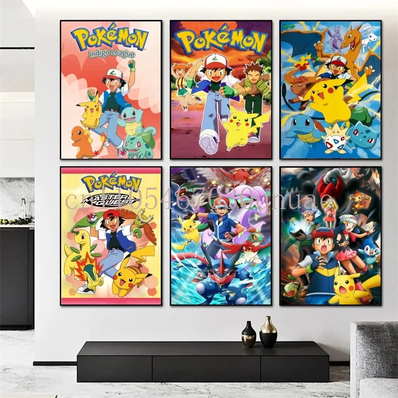 

Pokemon Anime Peripherals Gengar Posters Pikachu Kawaii Picture Art Water Colours Canvas Painting for Kids Bedroom Wall Decorate